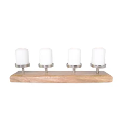 Adventsleuchter Holz mit 4 Kerzenhaltern Mangoholz 50 x 10 cm^ New