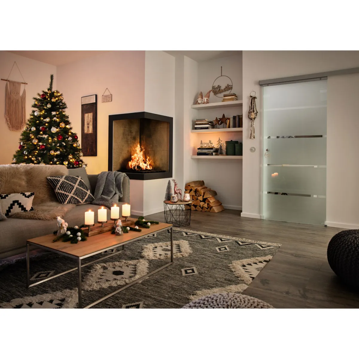 Adventsleuchter Holz mit 4 Kerzenhaltern Mangoholz 50 x 10 cm^ New
