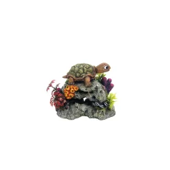 Aqua Ornaments Schildkröte auf Fels mit Pflanzen ca 13,5 x 8,5 x 11 cm^ Best
