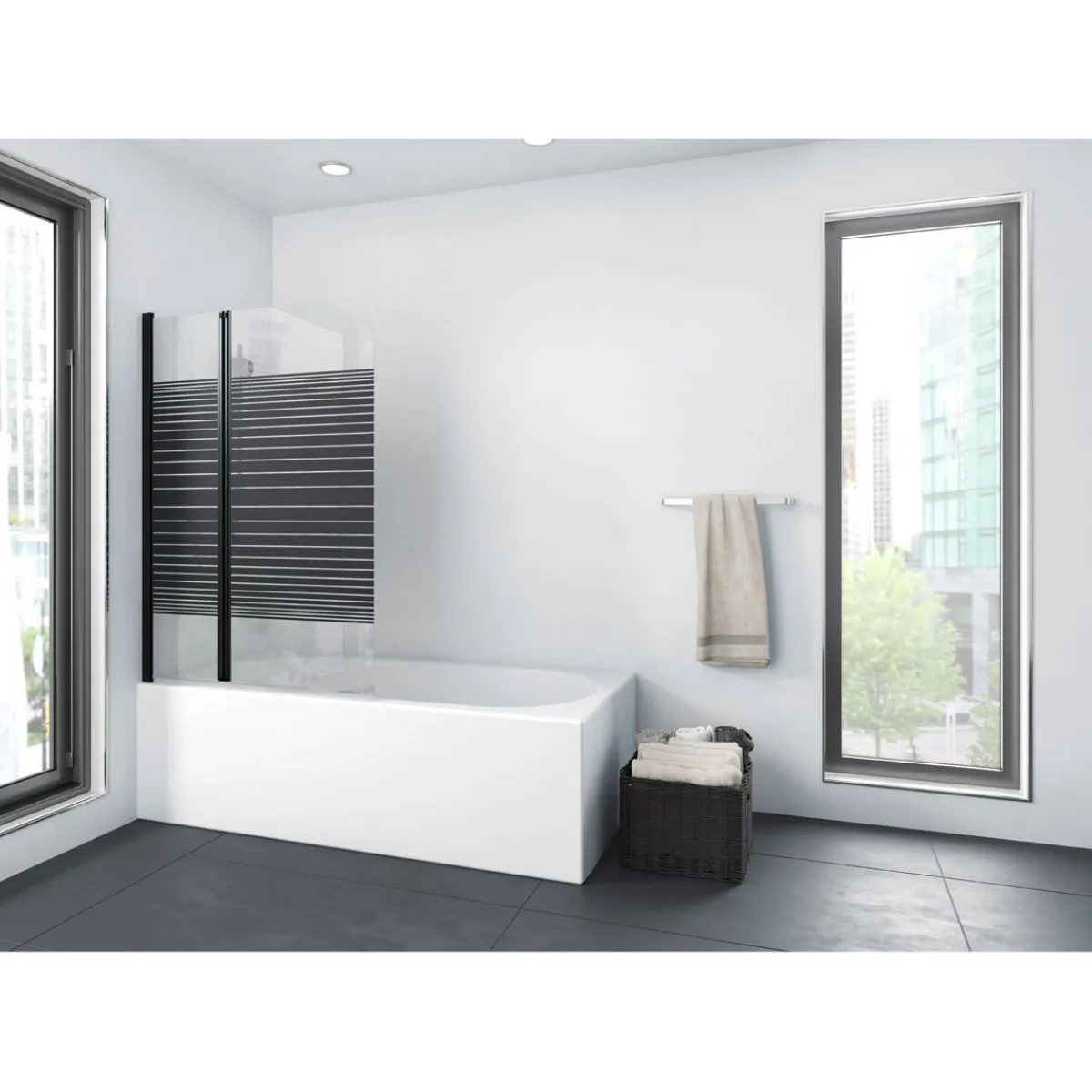 Aurlane Badewannenfaltwand Black Elegance Streifen 100 x 140 cm