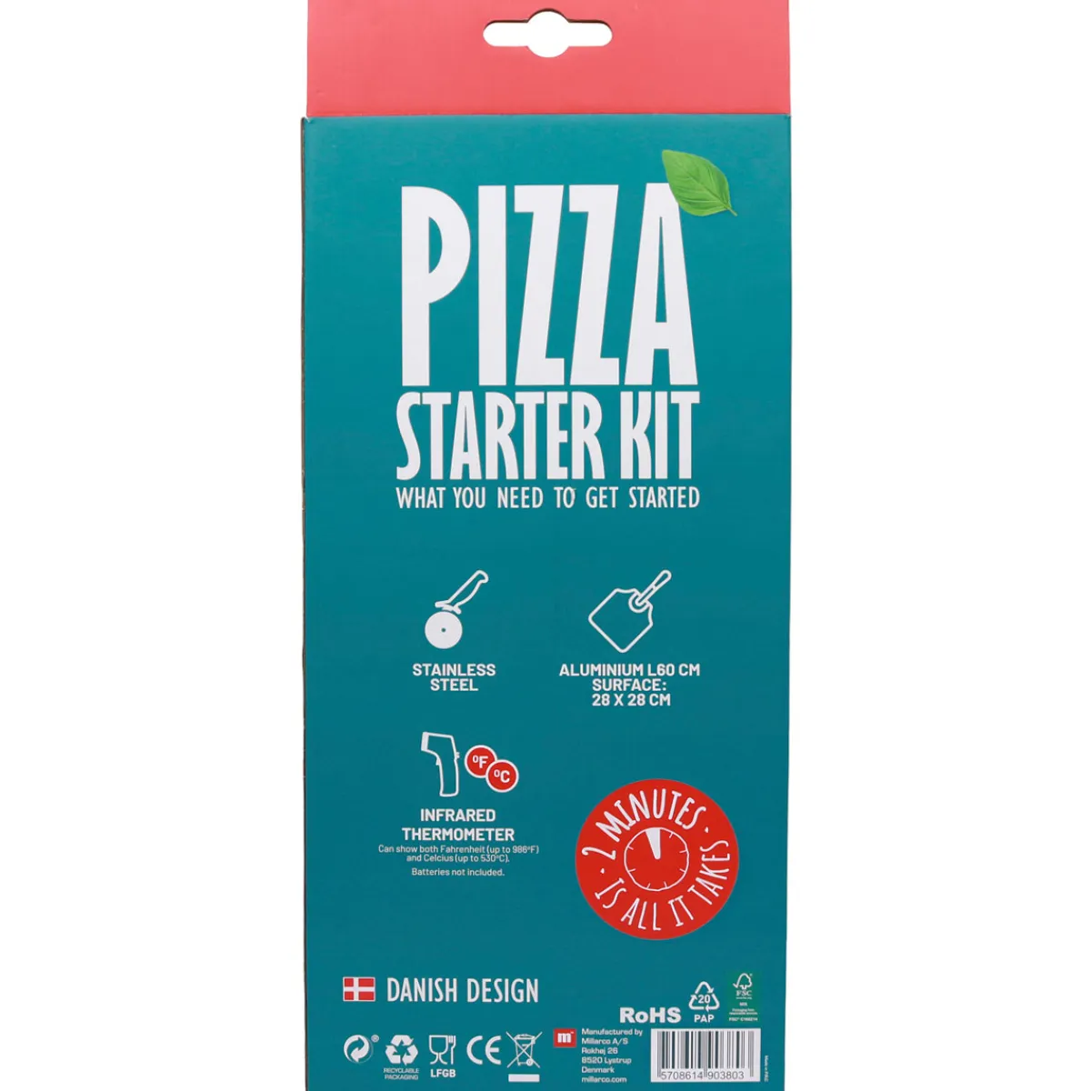 Pizza Starter Set 3-teilig Spaten Thermometer und Pizzaschneider^COZZE Outlet