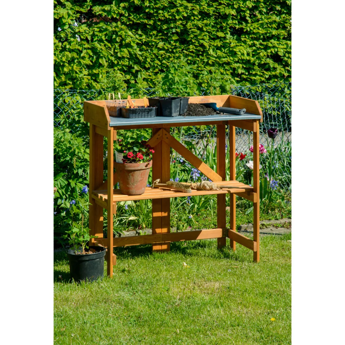 dobar Pflanztisch klappbar 85 x 89 x 44 cm braun