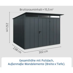 Gerätehaus Elegant-PTyp 3RAL7016 1 flg*EcoStar New