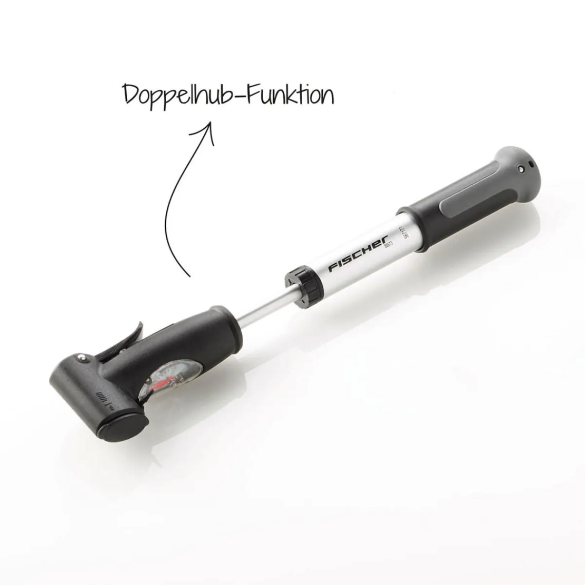 Fischer Bikes Mini-Pumpe mit Doppelhub Duokopf silber