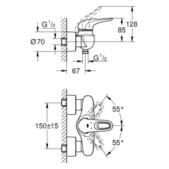 Einhand-Brausebatterie Eurostyle S-Size Hebel offen^Grohe Hot