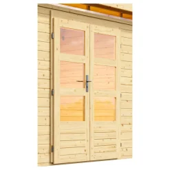 Blockbohlenhaus Kastorf 6 naturbelassen mit Anbaudach und Seiten*Karibu Outlet