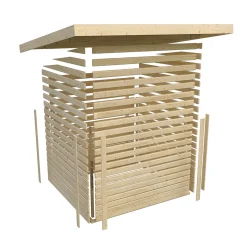 Blockbohlenhaus Kastorf 6 naturbelassen mit Anbaudach und Seiten*Karibu Outlet
