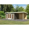 Blockbohlenhaus Radeburg 2 terragrau mit Anbaudach und Rückwand*Karibu Outlet