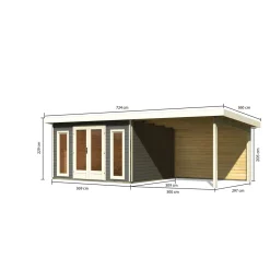 Blockbohlenhaus Radeburg 2 terragrau mit Anbaudach und Rückwand*Karibu Outlet