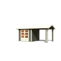 Blockbohlenhaus Theres 3 terragrau mit Dachausbauelement*Karibu Clearance