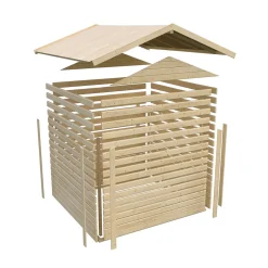 Blockbohlenhaus Theres 7 terragrau mit 2 Dachausbauelementen*Karibu Clearance