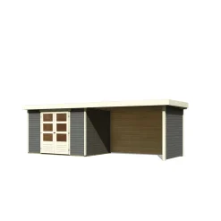Gartenhaus Askola 4 terragrau mit Anbaudach und Seiten*Karibu Discount