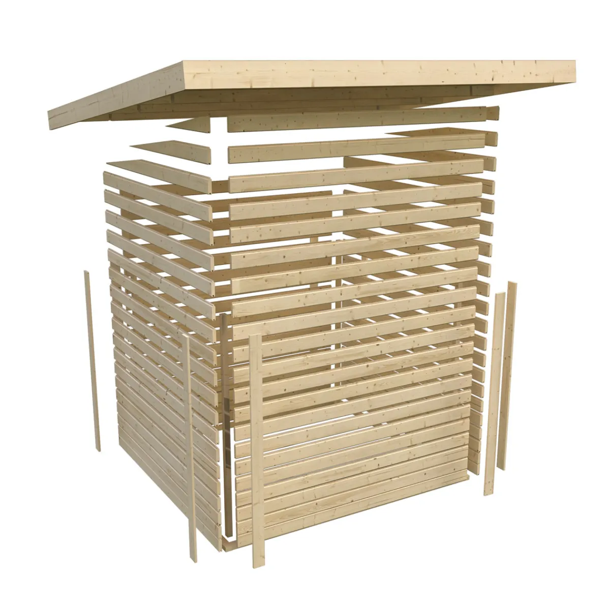 Gartenhaus Askola 4 terragrau mit Anbaudach und Seiten*Karibu Discount