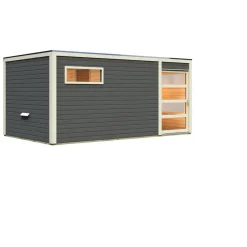 Saunahaus Hygge 38 mm ohne Ofen Klarglas-Tür terragrau*Karibu Outlet