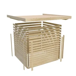 Saunahaus Hygge 38 mm ohne Ofen Klarglas-Tür terragrau*Karibu Outlet
