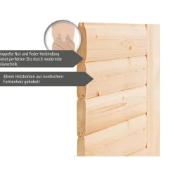 Saunahaus Hygge 38 mm ohne Ofen Klarglas-Tür terragrau*Karibu Outlet