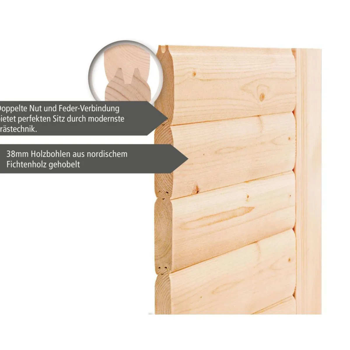 Saunahaus Hygge 38 mm 9 kW Bio Ofen externe Strg Klarglas-Tür terragrau^Karibu Outlet