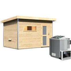 Saunahaus Skrollan 2 38 mm 9 kW Bio Ofen externe Strg moderne Tür*Karibu Discount