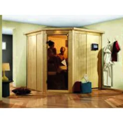 Systemsauna Lilja 68 mm ohne Ofen mit Dachkranz^Karibu Clearance
