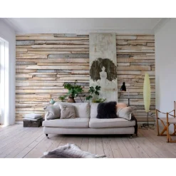 Papier-Fototapete Whitewashed Wood 368 x 254 cm^Komar New