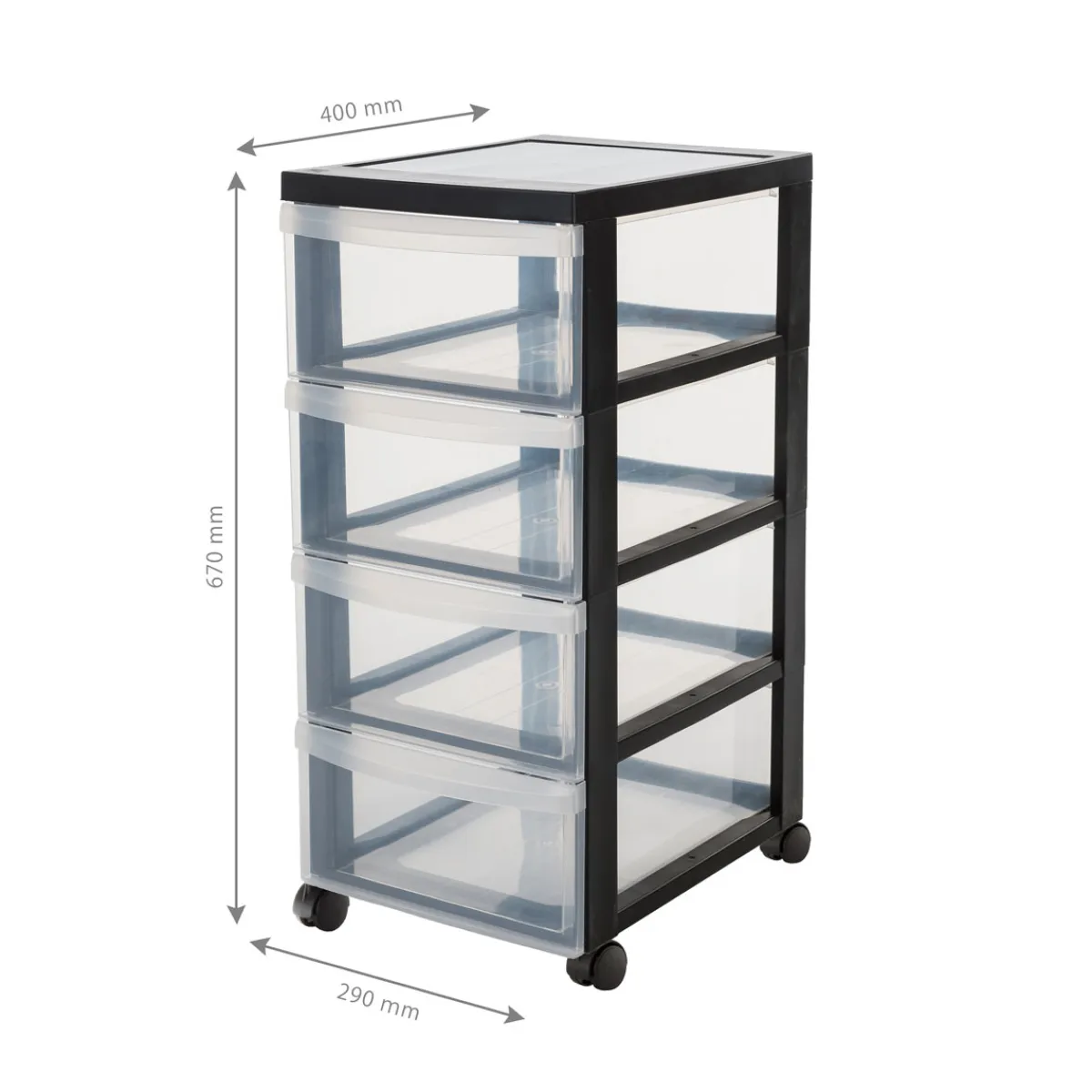 Kreher Rollcontainer mit 4 Schubladen und Rollen schwarz