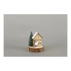 LED Winter Haus 9,5x12,5cm natur 5LED incl. 1xCR2032 Holz^ Best