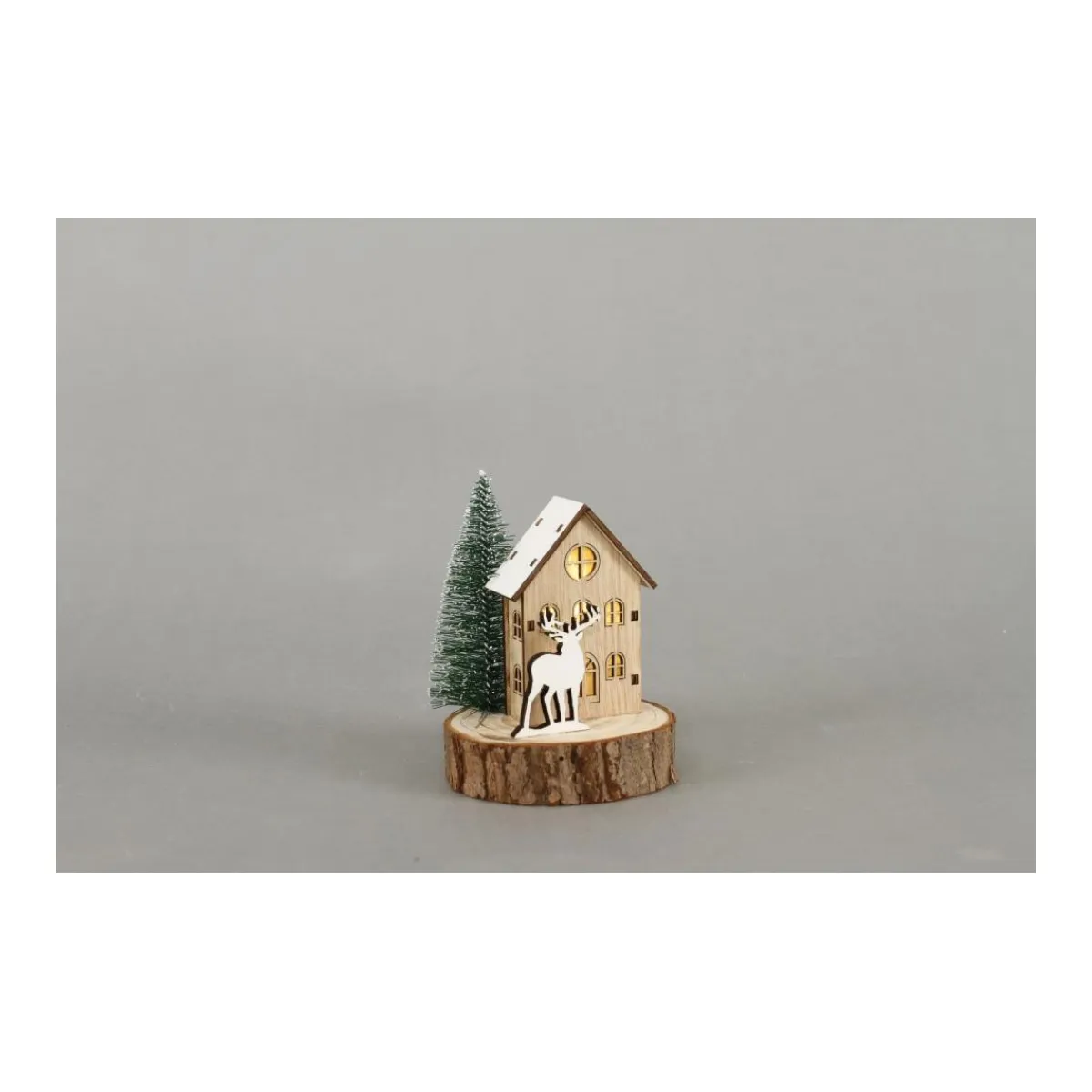 LED Winter Haus 9,5x12,5cm natur 5LED incl. 1xCR2032 Holz^ Best