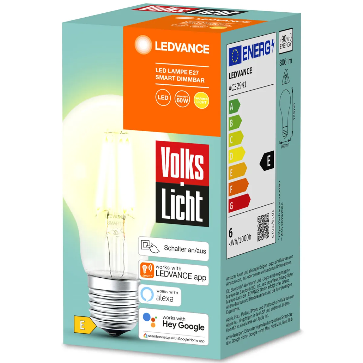 LED-Leuchtmittel VolksLicht E27 smart dimmbar*Ledvance SMART+ Outlet