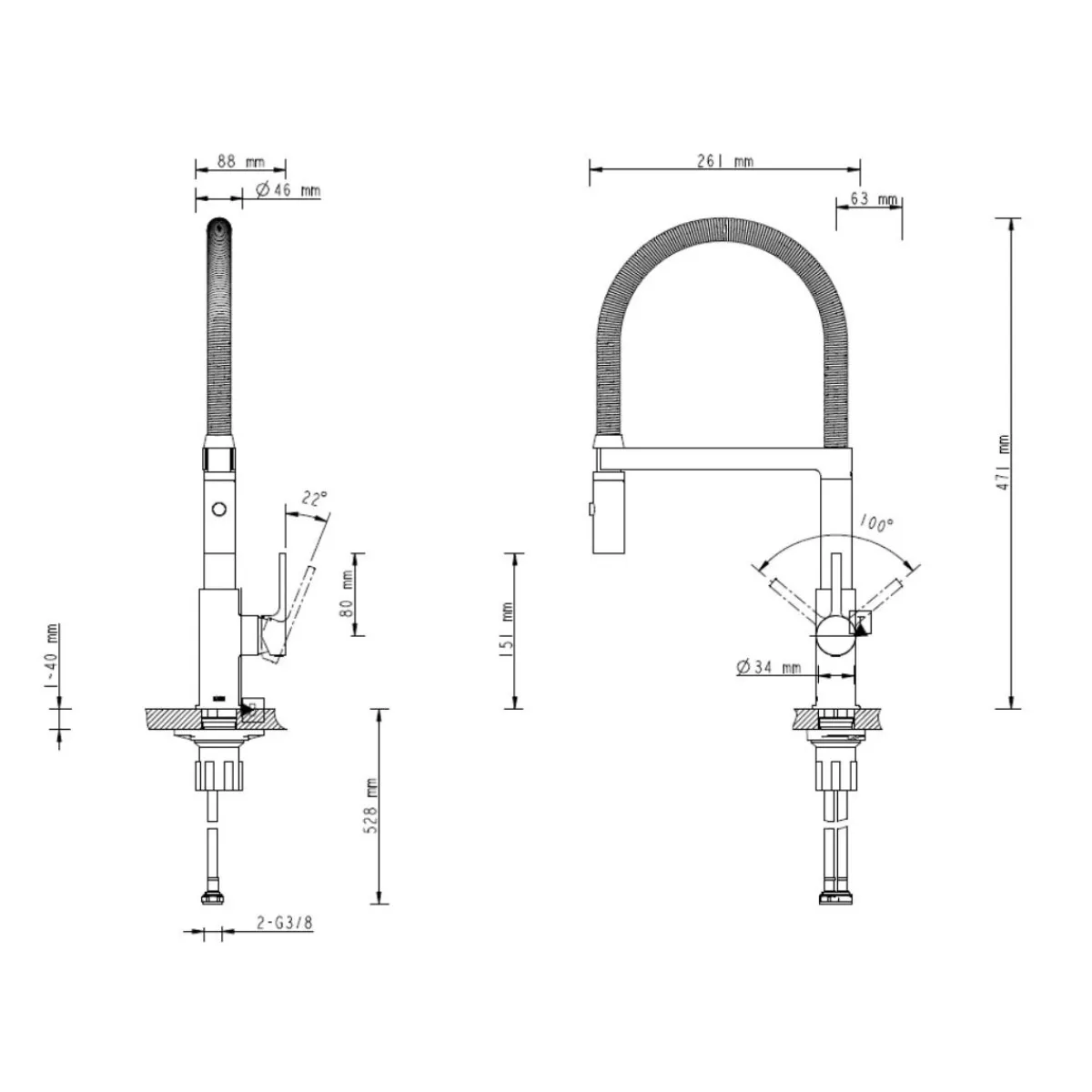 LENZ Küchenarmatur ALUNA mit Pendelbrause schwarz