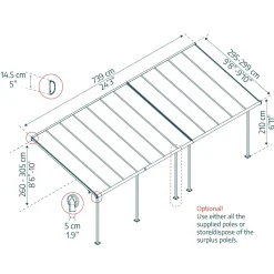 Capri Alu Terrassenüberdachung Polycarbonat 3x7,4 m grau^Palram Canopia New