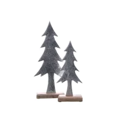 Tanne auf Stand Aluminium vernickelt auf Mangoholz 19 x 5 x 41,5 cm