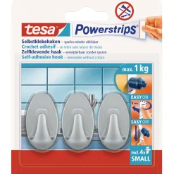 Haken Powertstripe Small chrom Oval 3 Haken und 4 Strips^Tesa Hot