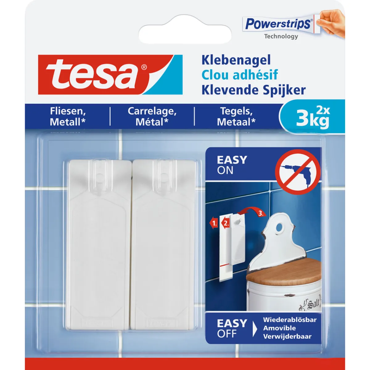 Klebenagel für Fliesen 2 Stück Traglast 2 x 3 Kg*Tesa Sale