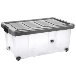 Unibox Puzzle 43 L mit Klickdeckel und Rädern transparent/anthrazit