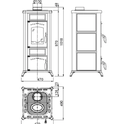 Kaminofen Romantik Naturstein7,5 KW Abgasanschluss 130 mm*Wamsler Clearance