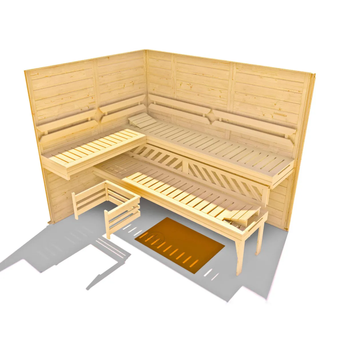 Premium Massivholz-Elementsauna Kemi Größe 2 Sparset 7,5 kW Bio S^Weka Hot