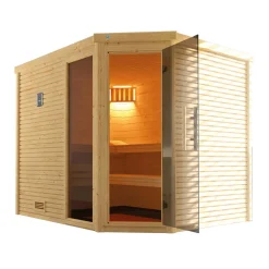Premium Massivholz-Sauna Turku Eck Größe 3 Sparset 7,5 kW Bio S^Weka Best