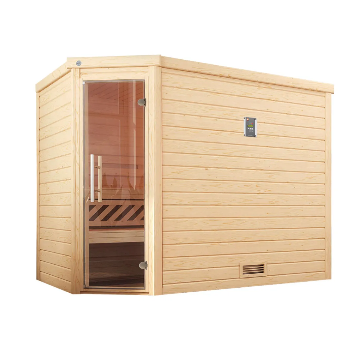 Premium Massivholz-Sauna Turku Größe 3 Sparset 7,5 kW OS Massivholztuer^Weka Best