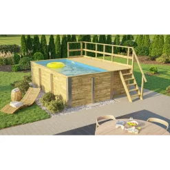 Pool Rechteckig Größe 1 b 308,5 x 401,5 cm inkl Technikraum/Sonnendeck und FilteranlageFolie blau*Weka Hot