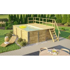 Weka Pool Rechteckig Größe 1 b 308,5 x 401,5 cm inkl Technikraum/Sonnendeck und FilteranlageFolie sand