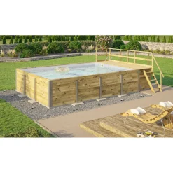 Weka Pool Rechteckig Größe 2 b 401,5 x 641,5 cm inkl Technikraum/Sonnendeck und FilteranlageFolie hellgrau