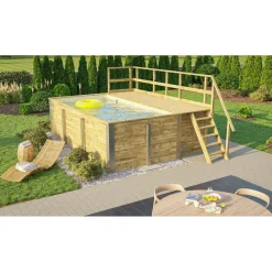 Pool Rechteckig Größe 1 b 308,5 x 401,5 cm inkl Technikraum/Sonnendeck und FilteranlageFolie sand/mosaik*Weka