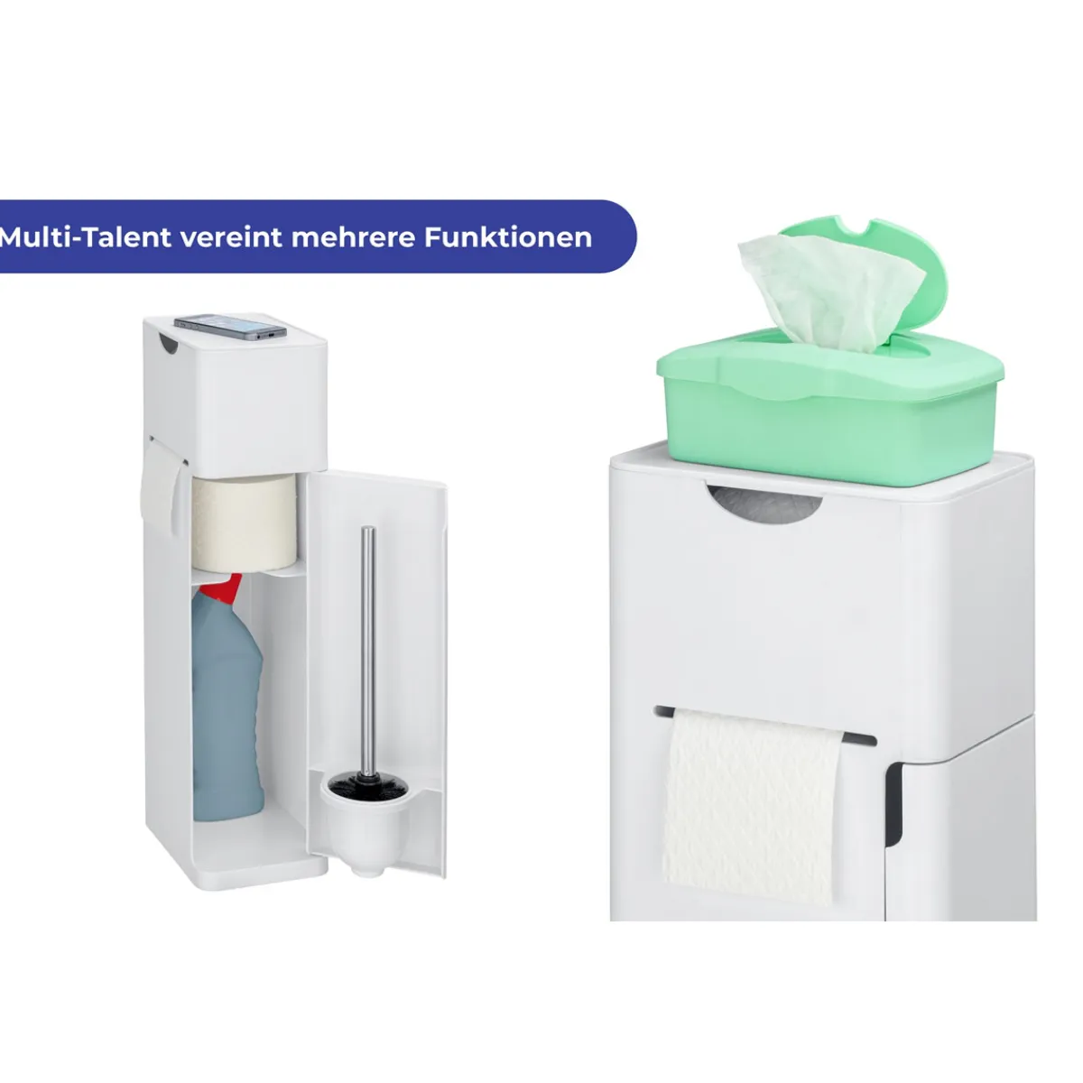 6 in 1 Stand WC-Garnitur Imon Weiß matt integrierter Toilettenpapierhalter WC-Bürstenhalter Ersatzrollenhalter Stauraumfächer und Ablage*Wenko Outlet