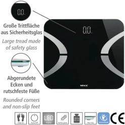 Wenko Analysewaage LED mit Bluetooth Schwarz Körperfettwaage