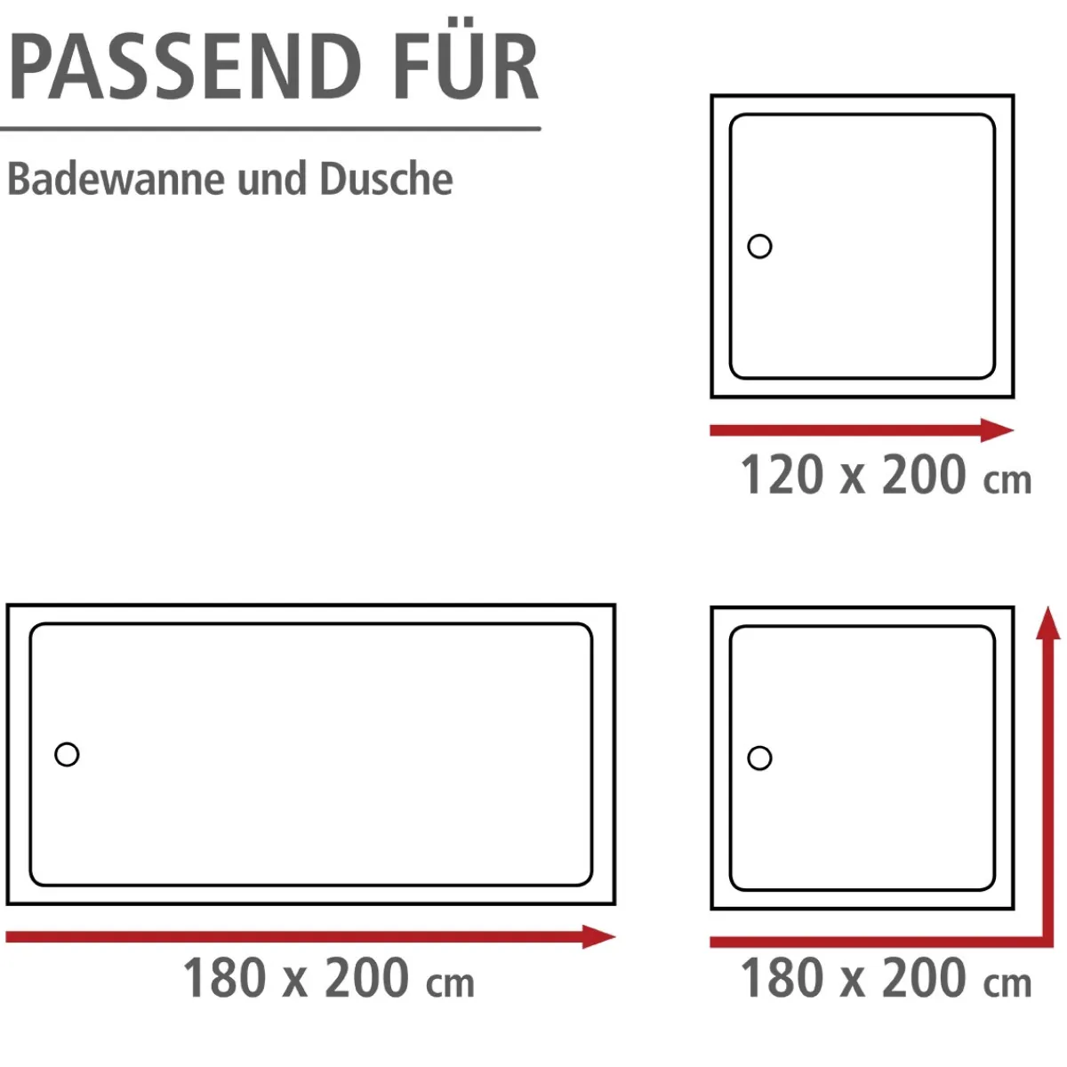 Wenko Anti-Schimmel Duschvorhang Uni Black Textil Polyester 180 x 200 cm waschbar