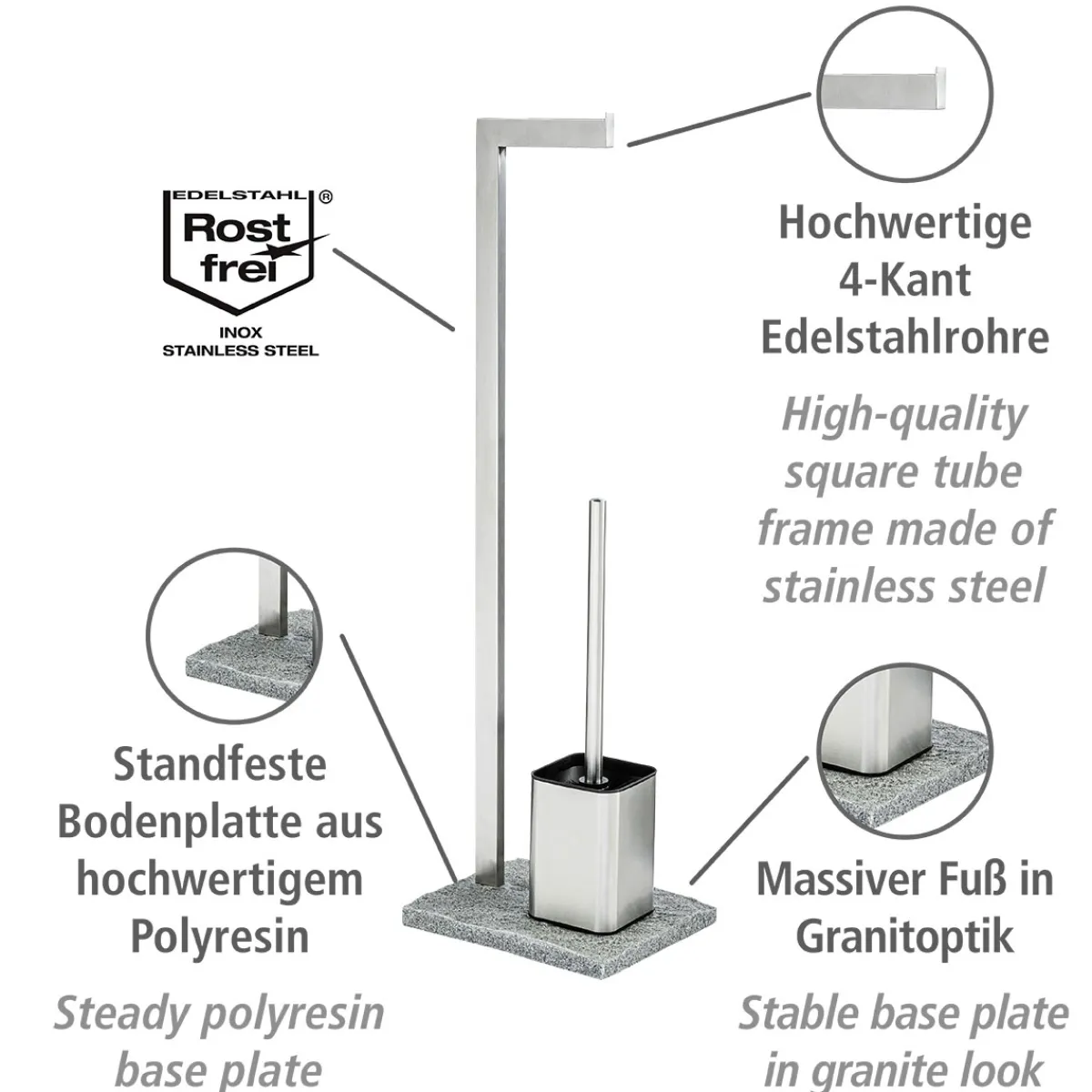 Stand WC-Garnitur Granit Edelstahl rostfrei^Wenko New