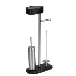 Wenko Stand WC-Garnitur mit Box Rivazza Schwarz integrierter Toilettenpapierhalter Ersatzrollenhalter und WC-Bürstenhalter mit Ablagebox