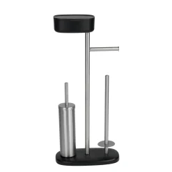 Wenko Stand WC-Garnitur mit Box Rivazza Schwarz integrierter Toilettenpapierhalter Ersatzrollenhalter und WC-Bürstenhalter mit Ablagebox