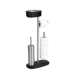 Wenko Stand WC-Garnitur mit Box Rivazza Schwarz integrierter Toilettenpapierhalter Ersatzrollenhalter und WC-Bürstenhalter mit Ablagebox