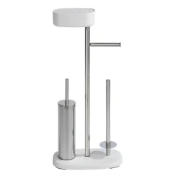 Wenko Stand WC-Garnitur mit Box Rivazza Weiß integrierter Toilettenpapierhalter Ersatzrollenhalter und WC-Bürstenhalter mit Ablagebox